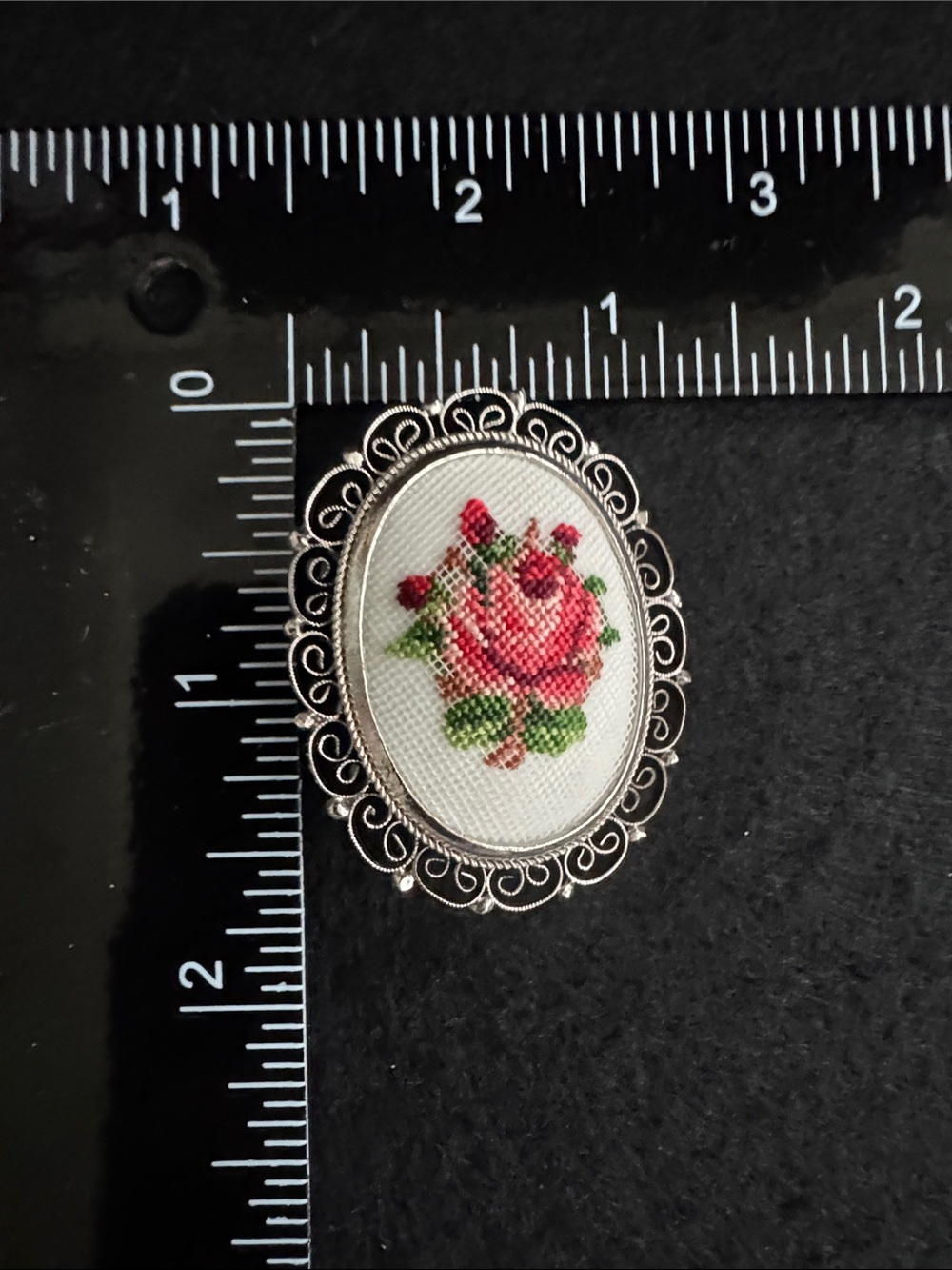 VTG Austria Petit Point Rose Brooch - Picture 3 of 4